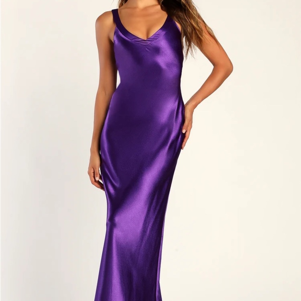 Perfectly Classy Purple Satin Strappy Maxi Dress